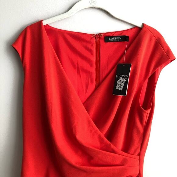LAUREN RALPH LAUREN Faux Wrap Red Cherry Dress Women’s Size 8 NWT - Picture 3 of 12